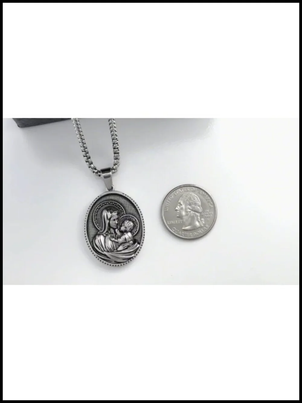 Virgin Mary Necklace Miraculous Medal Pendant 316L Stainless Steel Religious